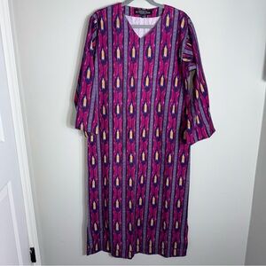 J Peterman 100% Cotton Kaftan Dress-Southwestern-Long Sleeve-Medium